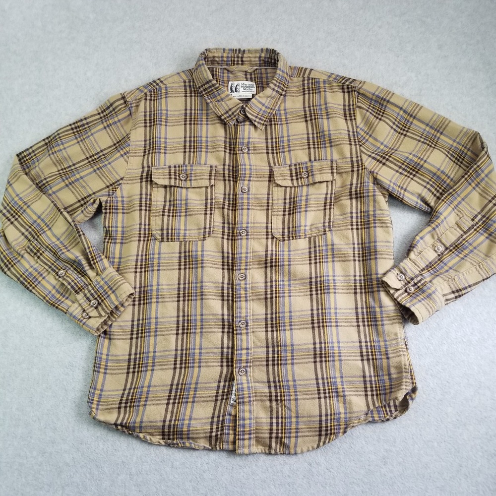 Marmot Mens Anderson Lightweight Flannel Shirt Medium Tan Blue Plaid M13556